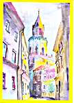 Click for more details of A view of old town II (watercolour on paper) by Agnieszka Korfanty