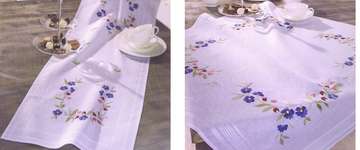 Click for more details of Blue and Pink Flowers Table Covers (embroidery) by Deco-Line
