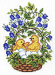 Click for more details of Easter Chickens and Eggs in a Basket (cross stitch) by Eva Rosenstand