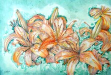 Click for more details of Lillies (watercolour) by Julie Peden