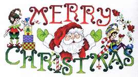 Click for more details of Merry Elves and Santa (cross stitch) by Stoney Creek