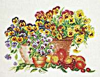 Click for more details of Pansy Pots (cross stitch) by Thea Gouverneur