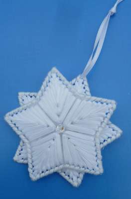 Click for more details of Ribbon Star Ornament (ribbon embroidery) by Anne Peden