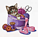 Click for more details of Sewing Basket Kitten (cross stitch) by Thea Gouverneur