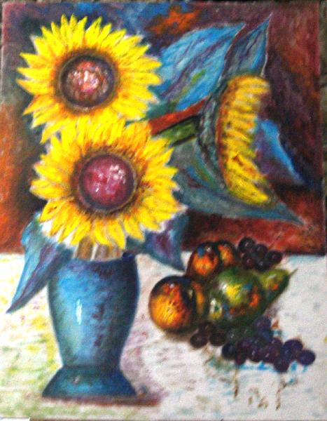 Click for more details of Sunflowers with Still life (oil on board) by gianbencio