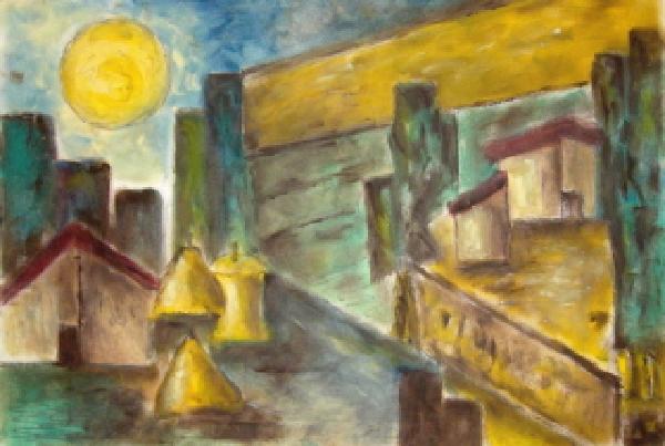 Click for more details of   Tuscan landscape in moonlight (oil on board) by gianbencio