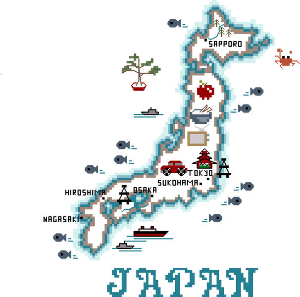 map of japan cross stitch pattern by sue hillis designs discontinued cross stitch charts