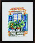 Blue flowers on window ledge - click for larger image