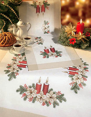 Cross Stitch Amaryllis and candles table cover