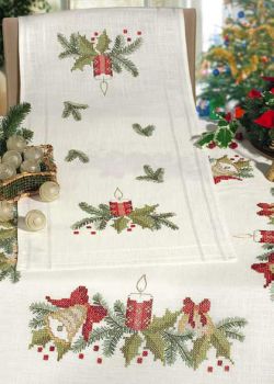 Christmas bells and candles table runner