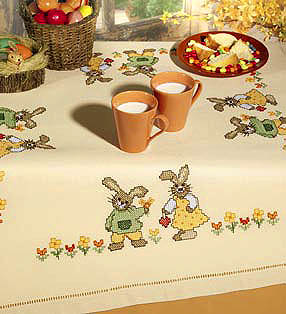Rabbits and flowers table cover