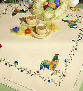 Cockerel and flowers table cover