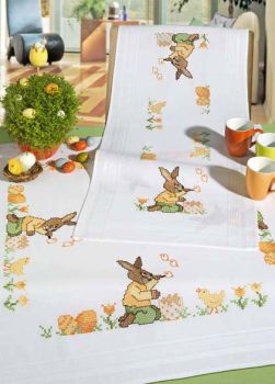 Rabbit blowing bubbles table runner