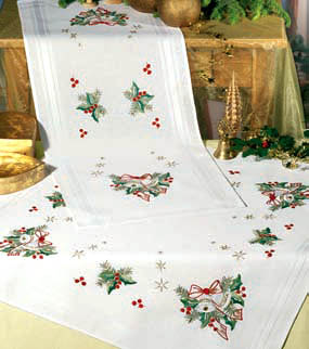 Christmas garland with bells table runner