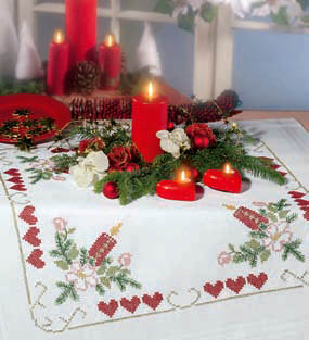 Cross stitch Candles and hearts table cover