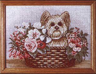 Terrier in flower basket
