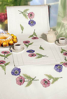 Cross stitch Anemones table cover