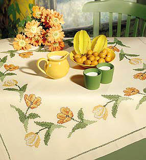 Cross stitch Tulips table cover