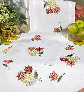 Cross stitch Spring bouquet table runner