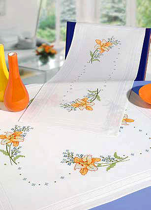 Orange lilies table cover - Cross stitch