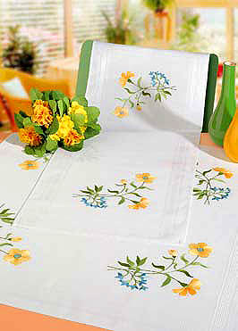 lemon and blue flowers table cover
