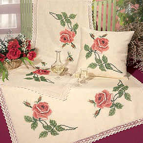 Cross stitch Roses table cover