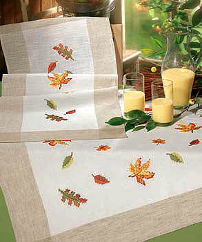 cross stitch Autumn leaves table cover