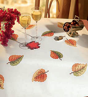 Autumn leaves table cover - Cross stitch