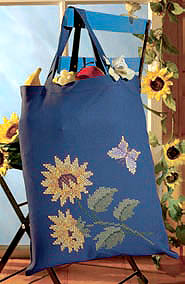 Cross stitch sunflowers tote bag