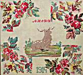 Click/tap for more details of 1914 Floral Stag (cross stitch) by Quaint Rose Needlearts