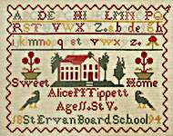 Click/tap for more details of Alice M Tippett 1894 (cross stitch) by Hands Across the Sea Samplers