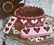 Click/tap for more details of All I Need Is Love Sewing Basket (cross stitch) by Mani di Donna