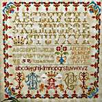 Click/tap for more details of Alphabet Sampler (cross stitch) by Twin Peak Primitives
