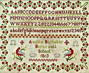 Click/tap for more details of Amelia Bachelor 1863 (cross stitch) by Hands Across the Sea Samplers