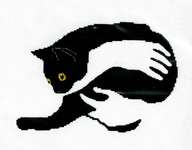 Click/tap for more details of Among Black Cats - Cat Hug (cross stitch) by RTO