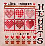 Click/tap for more details of Appliqued Hearts (cross stitch) by Kira Lyns Needlearts
