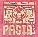 Click/tap for more details of Arranging Pasta (cross stitch) by Ink Circles