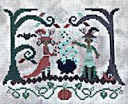 Click/tap for more details of Autumn Witches (cross stitch) by bendystitchy