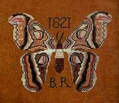 Click/tap for more details of B.R.'s Moth (cross stitch) by Kathy Barrick