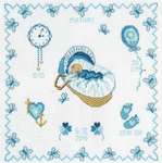 Baby Boy in Basket Birth Sampler