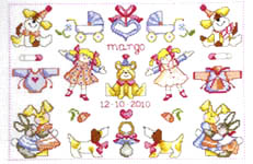 Click/tap for more details of Baby Girl Sampler (cross stitch) by Permin of Copenhagen