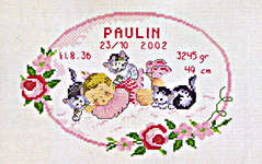 Click for more details of Baby Girl with Kittens Birth Record (cross stitch) by Permin of Copenhagen