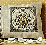 Click/tap for more details of Bee Skep Pin Pillow (cross stitch) by The Bee Cottage