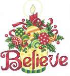 Click/tap for more details of Believe Ornaments (cross stitch) by Imaginating