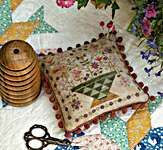 Click/tap for more details of Betsy's Summer Basket (cross stitch) by Pansy Patch Quilts and Stitchery
