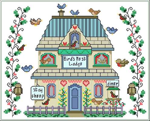 Click/tap for more details of Bird's Lodge (cross stitch) by Designs by Cathy