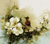 Click for more details of Birdie with White Flowers (cross stitch) by Luca - S