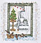 Click/tap for more details of Birds at the Winter Window (cross stitch) by Permin of Copenhagen