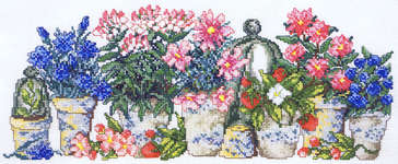 Click for more details of Blue and Pink Flowers in Pots (cross stitch) by Permin of Copenhagen