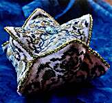 Click/tap for more details of Blue Bead Biscornu (cross stitch) by Keslyn's